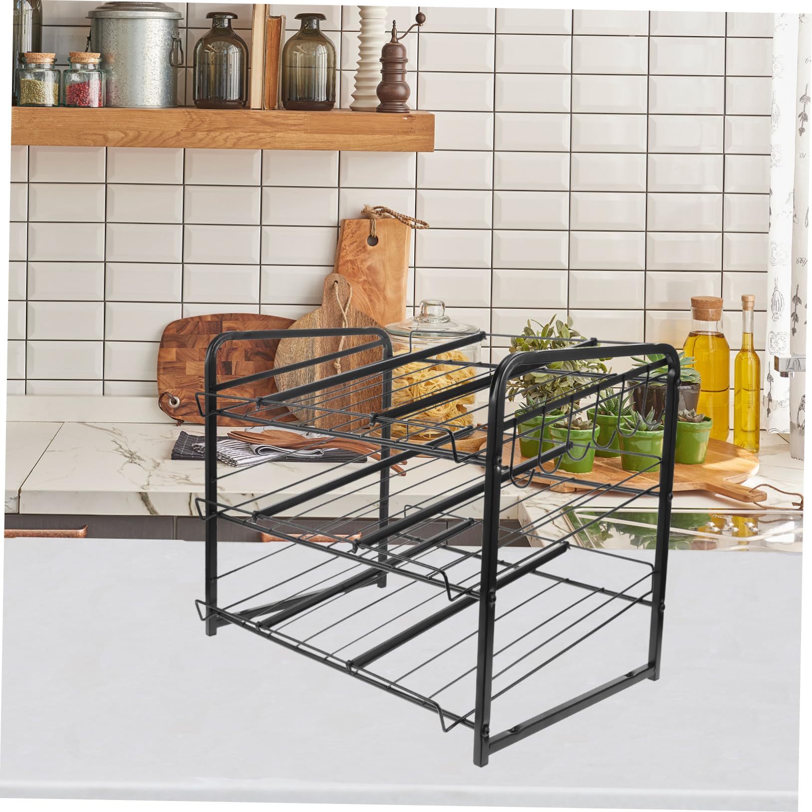 PRETYZOOM Organizador Apilable De Latas De 3 Niveles, Estante para Almacenar Alimentos Enlatados, Acero Resistente Negro, Ajuste Versátil, para Cocina y Despensa, Almacenamiento Doble Capas