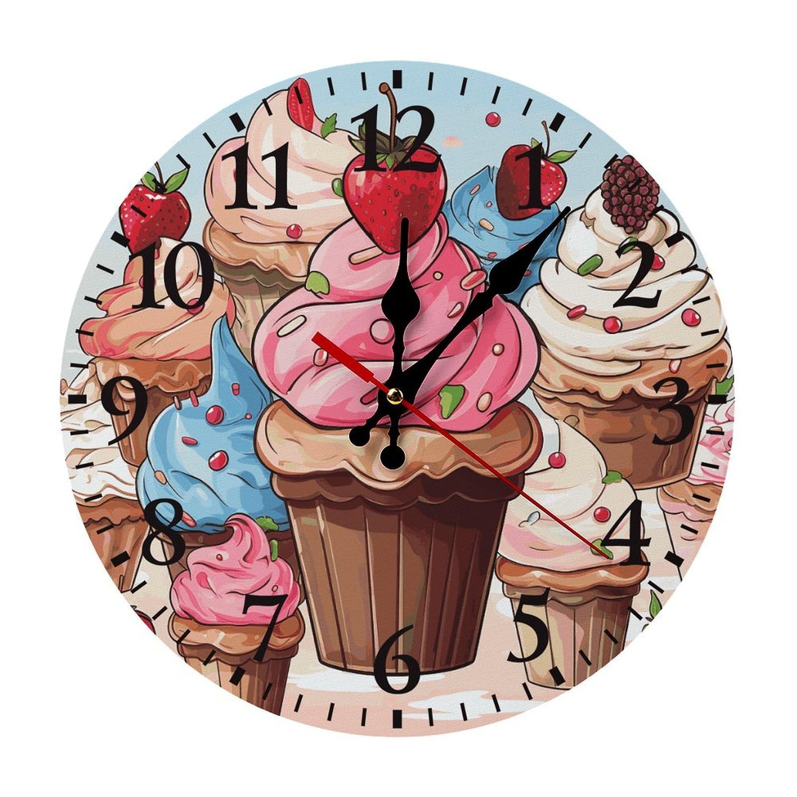 Horloge sans tic-tac cupcakes ronde 30 cm contre les bruits nocturnes