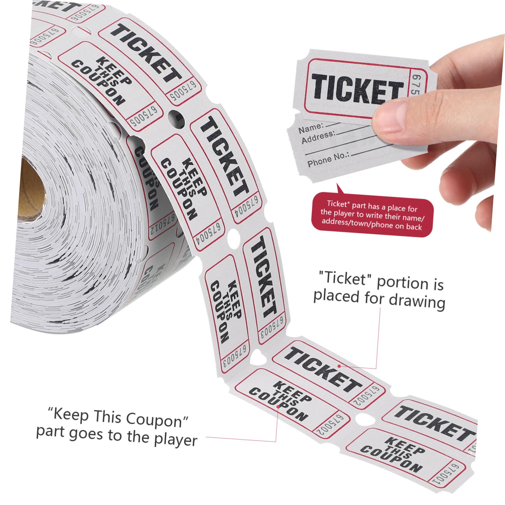Rollo de Boletos de Rifa de Papel Recubierto, Clásico, Perforado