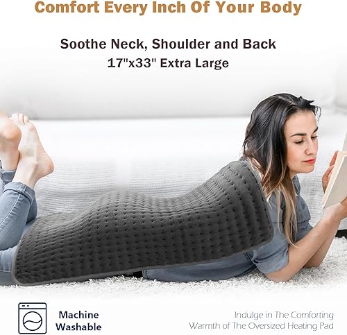 Miniatura 10 de Glamigee Almohadilla térmica de microfelpa ultra ancha  Almohadilla térmica eléctrica de 20 x 24 pulgadas para espalda, cuello, dolor de hombros y