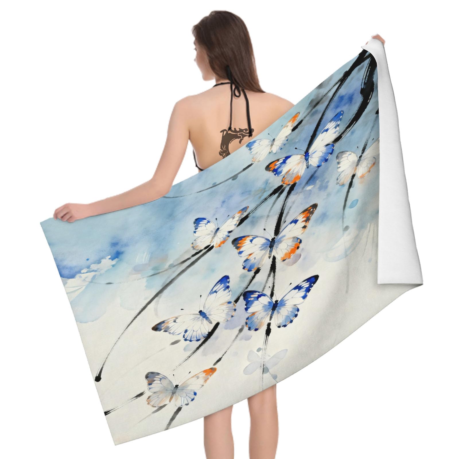 Leichong 3D Butterfly Beach Towel Microfiber Soft Quick Dry for Adults, Cartoon Bath Towel Lightweight Soft Absorbent for Travel Swimming Pool Sports, 75 x 150 cm