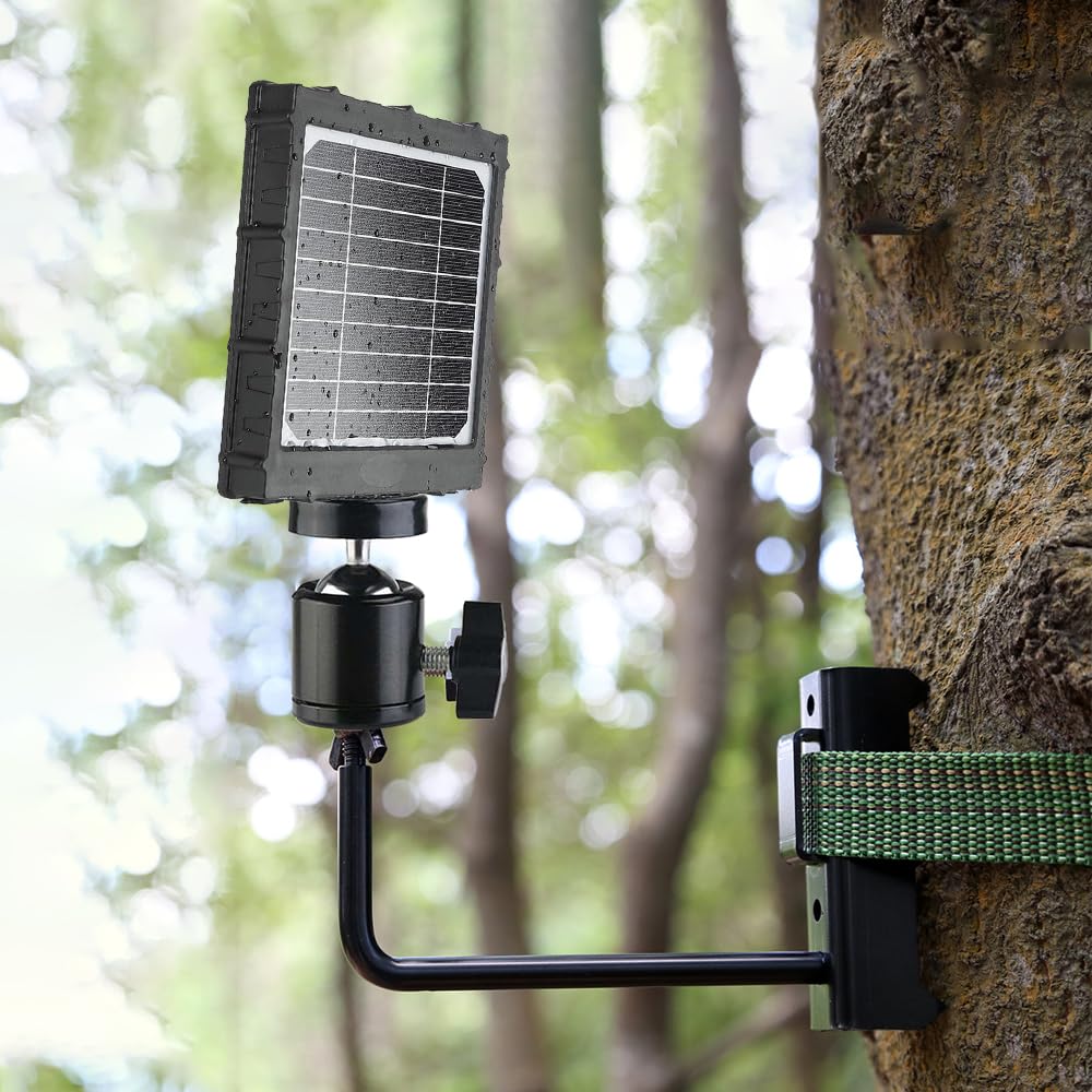 Soporte para cámara de caza, soporte de árbol para cámara de caza, soporte de acero inoxidable ajustable 360°, conector de rosca universal de 1/4-20 (6 mm), para cámara de caza, panel solar