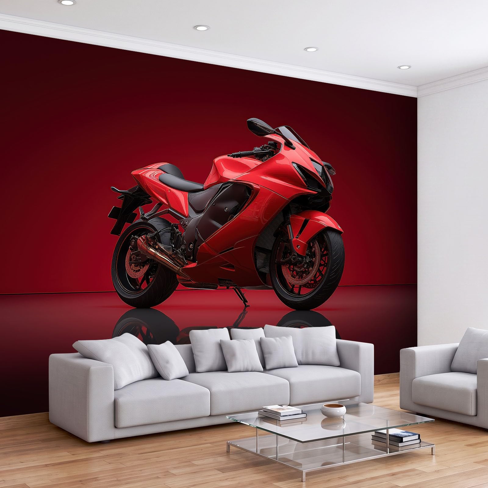 Fototapete Schlafzimmer Wohnzimmer 300x210 cm Extremsport Motorrad Rot, Wandtapete Vlies Tapete UV-Beständig Geruchsfrei Vliestapete Panorama Wandbild Wandposter