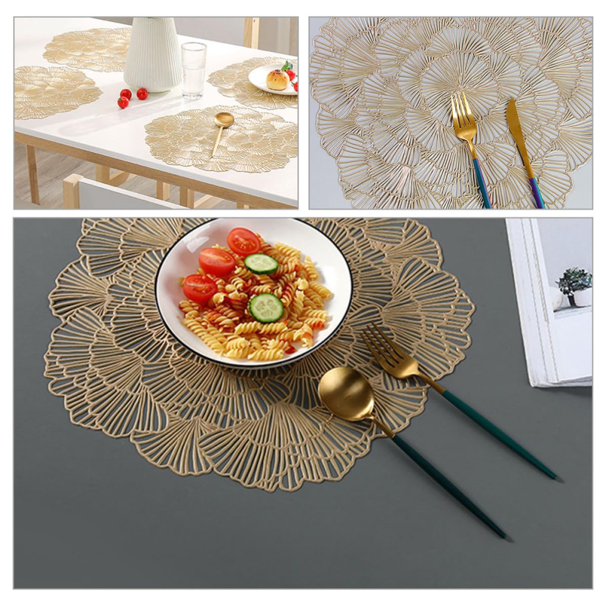12 Pezzi Tovaglietta Riutilizzabile a Foglia di Ginkgo, PVC