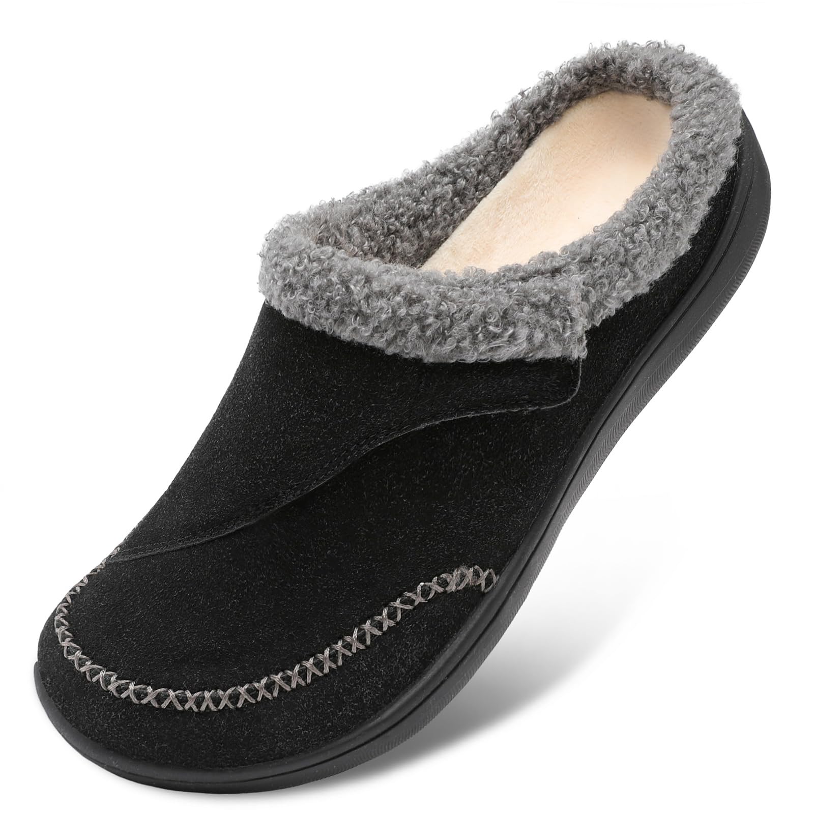 LeIsfIt Womens Wide Slippers Adjustable Diabetic Slippers Warm Cozy Slip on House Slipper Non-slip Memory Foam Winter House