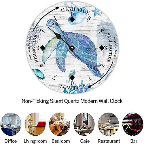 Miniatura 7 de ENEDNATE Ocean Life - Reloj de madera con diseño de marea de la costa este de la costa este, hora del océano, reloj de madera náutico con luna,