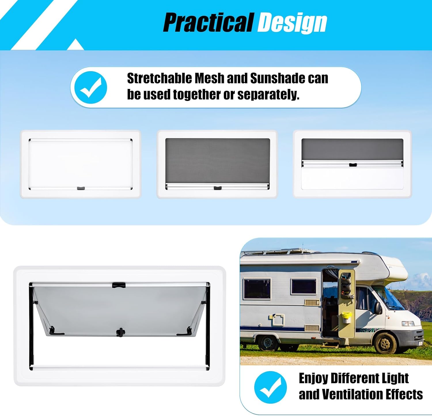 RV Exit Window, 900 X 500mm Hinged Push Out Window for Safe Exit & Weather-resistant, Replacement RV Wndows Camper Windows