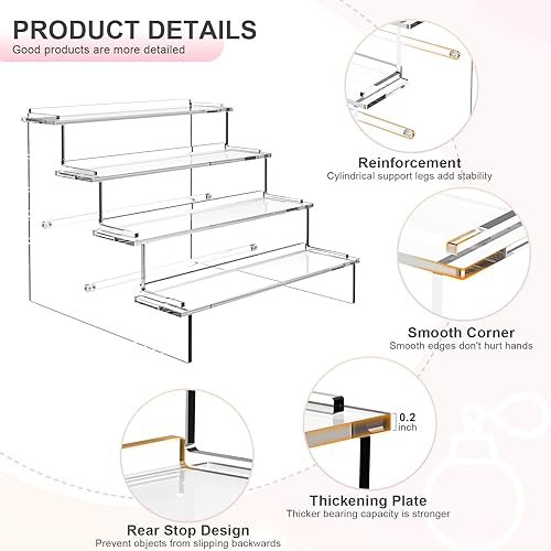 Miniatura 2 de ULENDIS Soporte de exhibición de acrílico de 4 niveles para perfumes, soporte de exhibición transparente mejorado para cupcakes, figuras de