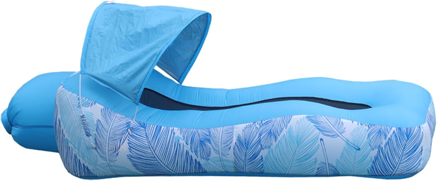 Inflatable Lounger with Detachable Sunshade — Portable Inflatable Sofa — Waterproof Beach Bed & Camping Chair (Ideal for Music Festivals, Hiking,) — Leak-Proof 210T Polyester Material (Sky Blue)