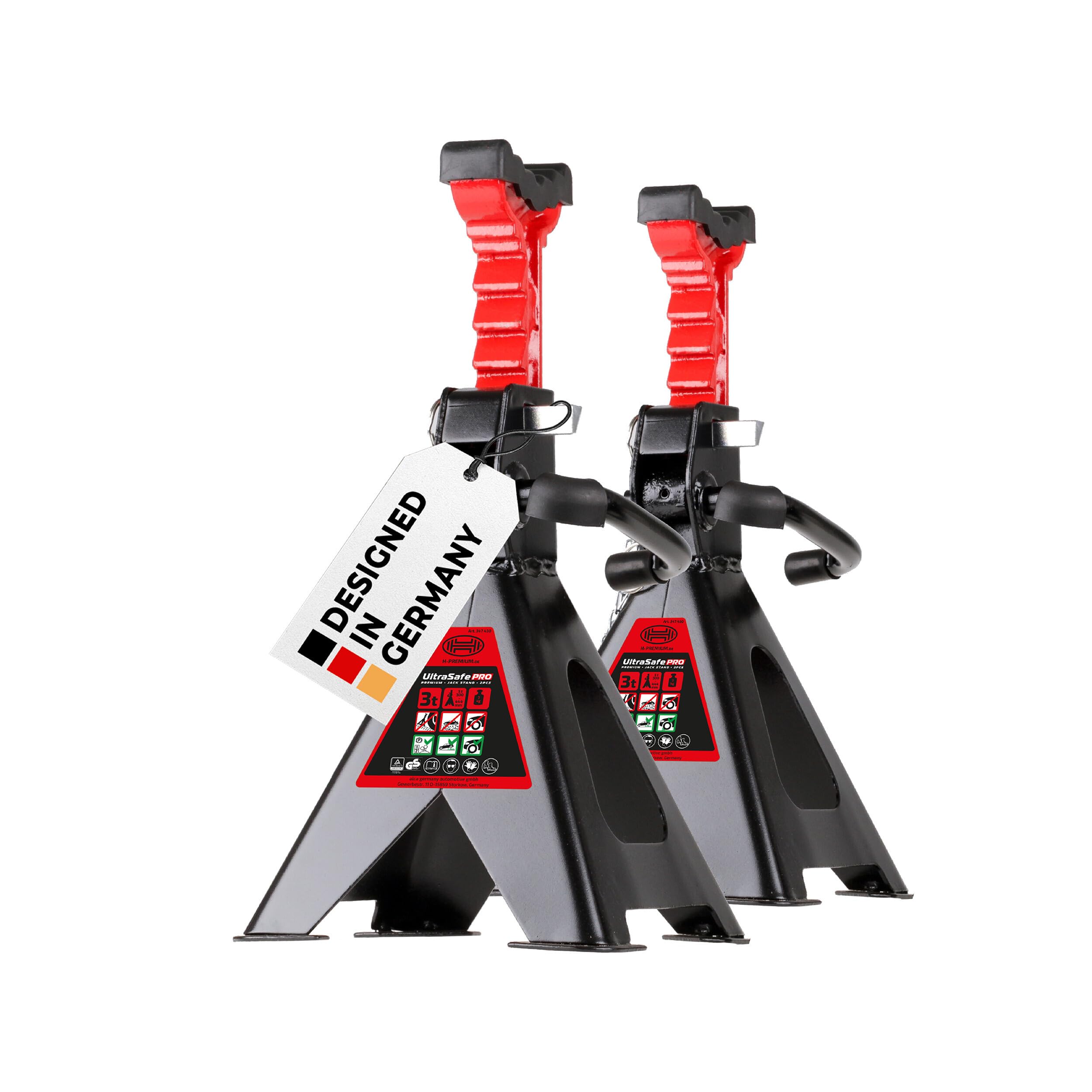 HEYNER® Unterstellbock 2er Set mit Gummiauflage Hubhöhe 300-440 mm TÜV/EAW-Zertifiziert Traglast 3t Stützbock Stützfuß 10-Fach Höhenverstellbar
