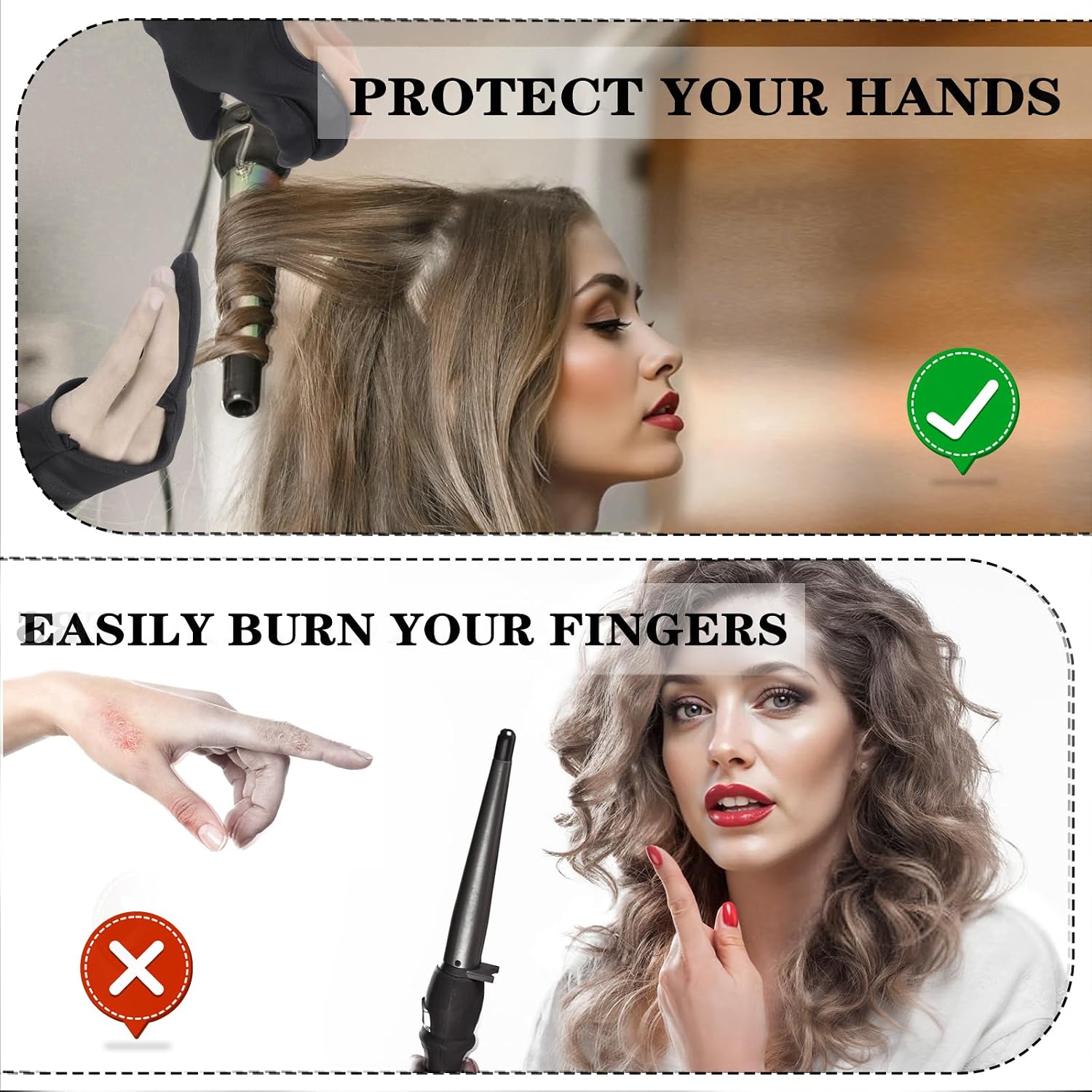 2 Pcs 3 Finger Heat Resistant Gloves for Hair Styling Heat Protector Barber Glove Mittens Professional Reusable Curling Wand Protector for Hair Dye Black