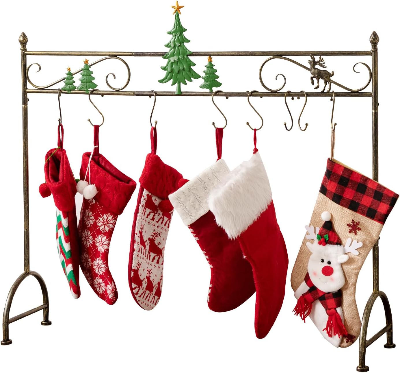 40” Christmas Stocking Holder Stand with 8 S-Hooks, Metal Freestanding Christmas Stocking Hangers, Christmas Tree Sock Stand for Decorations, Christmas Stocking Holder Rack for Indoor Floor