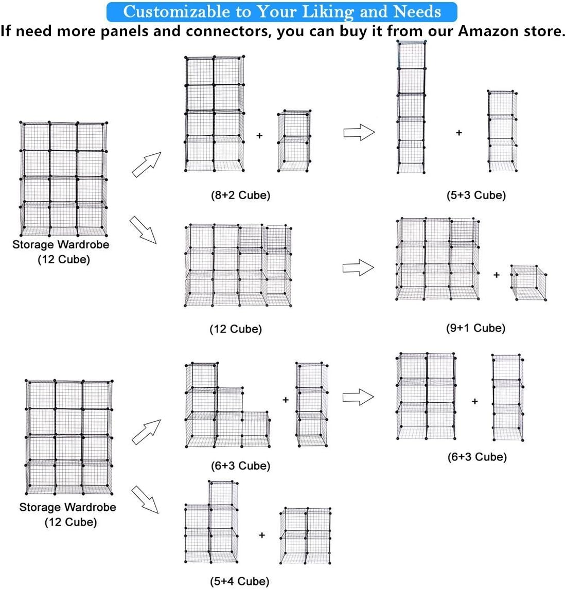 UNICOO® 14x14 Inch Multi Use DIY Bookcase & Shelf | Closet Organizers and Storage Cabinet - 12 Cube Wire Grid Organizer, Wardrobe Closet Organizer, Storage Shelves for Bedroom (12-Black Wire) image 6 of 7 B06XXXGWRX