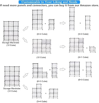 UNICOO 14x14 Inch Multi Use DIY Bookcase & Shelf | Closet Organizers and Storage Cabinet - 12 Cube Wire Grid Organizer, Wardrobe Closet Organizer, Storage Shelves for Bedroom (12-Black Wire)