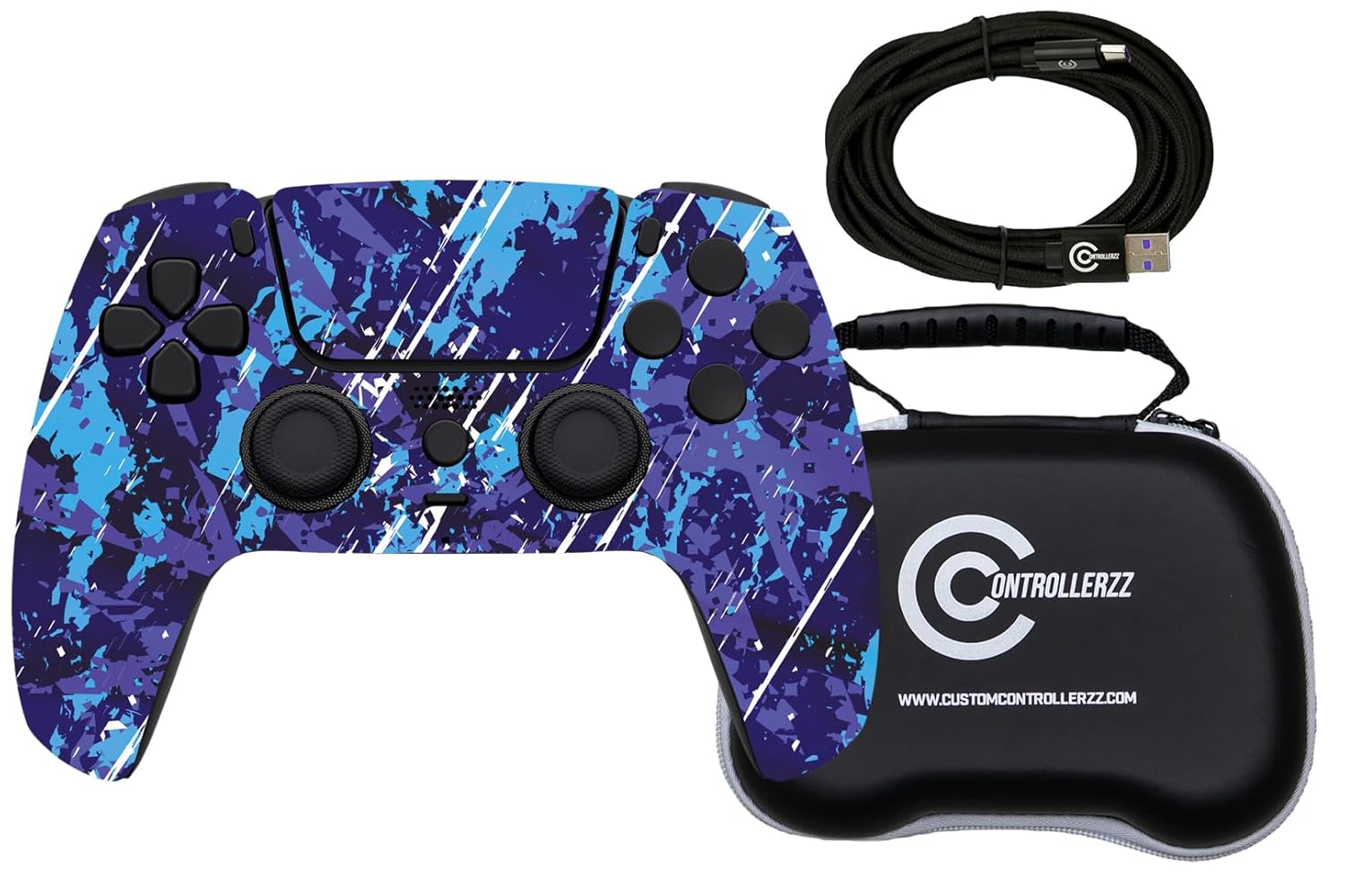 Custom Controllerzz Midnight Surge Controller Bundle Includes Midnight Surge Custom Wireless Controller for PS5 PC Braided USB-C Cable