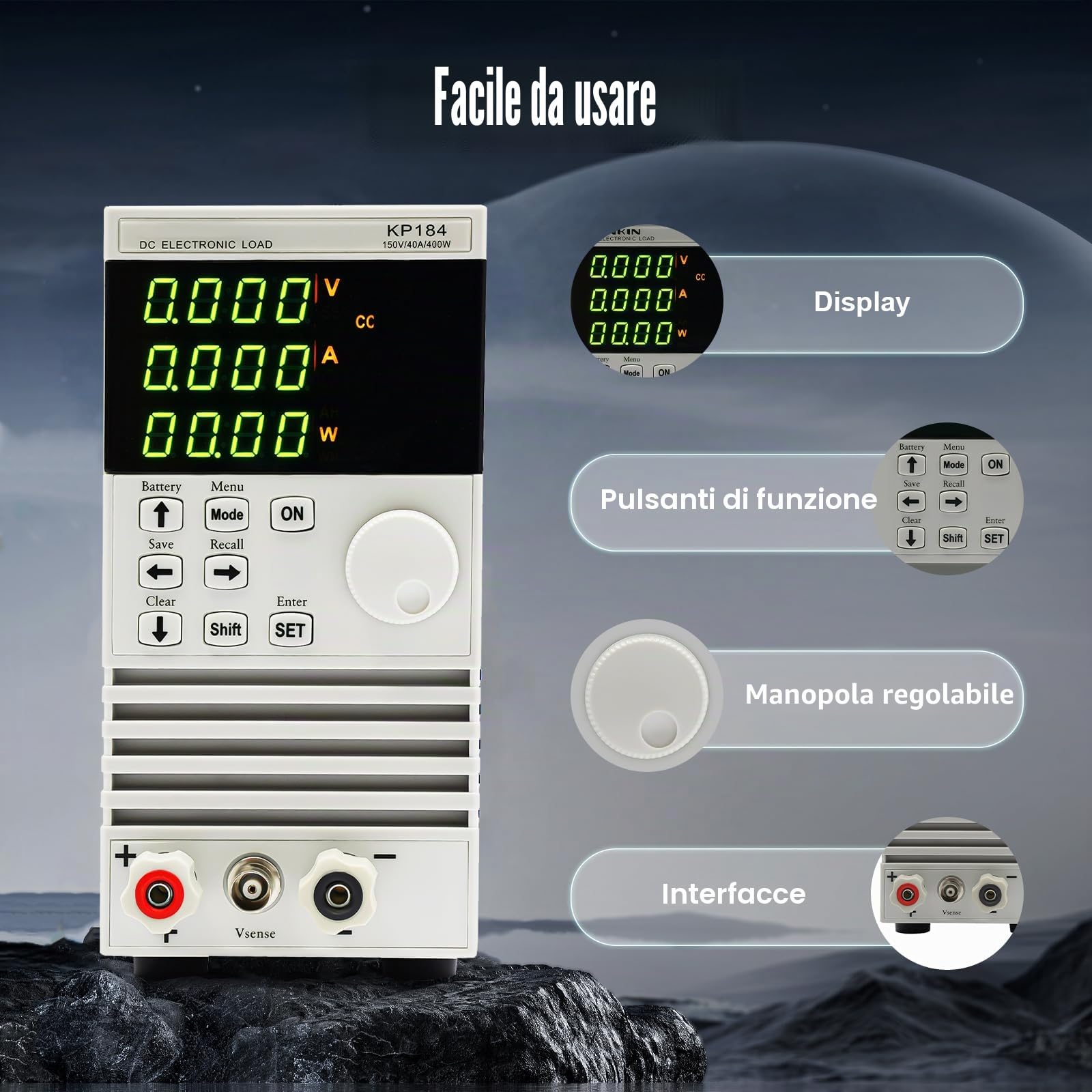 Carico elettronico DC KP184, 400 W, 0-150 V, 0-40 A, tester di carico elettronico singolo canale con CC, CV, CW e CR modalità di carico per driver LED, capacità della batteria, tester di capacità
