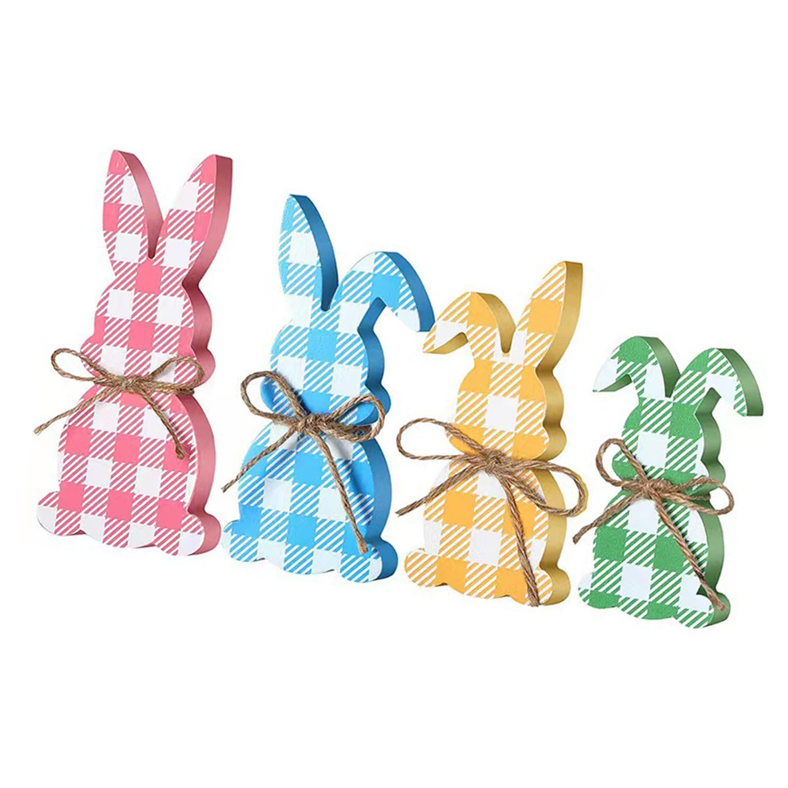 NVOQILIN Of 4 User Friendly Wood Easter Rabbits Statues Hand Carved Wood Ornament for Assembly and Party Accent Rabbits Figurines