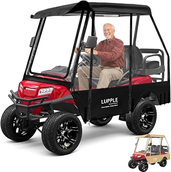 Universal 4 Passenger Golf Cart Enclosure, Short Roof 59" Rain Cover for EZGO, for Club Car, 2+2 Seater Winter Weather Protection 600D Oxford & 4-Sided Clear PVC Zippered DoorsBlack