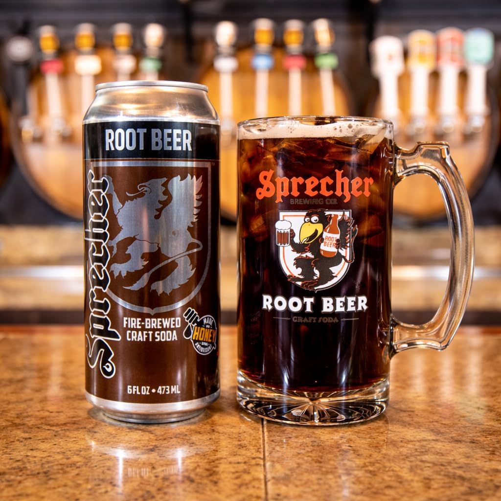 Sprecher Root Beer 16 fl oz Cans (12 Pack), Fire-Brewed Premium Craft Soda with Real Honey, Caffeine Free, Gluten Free, Premium Soft Drink