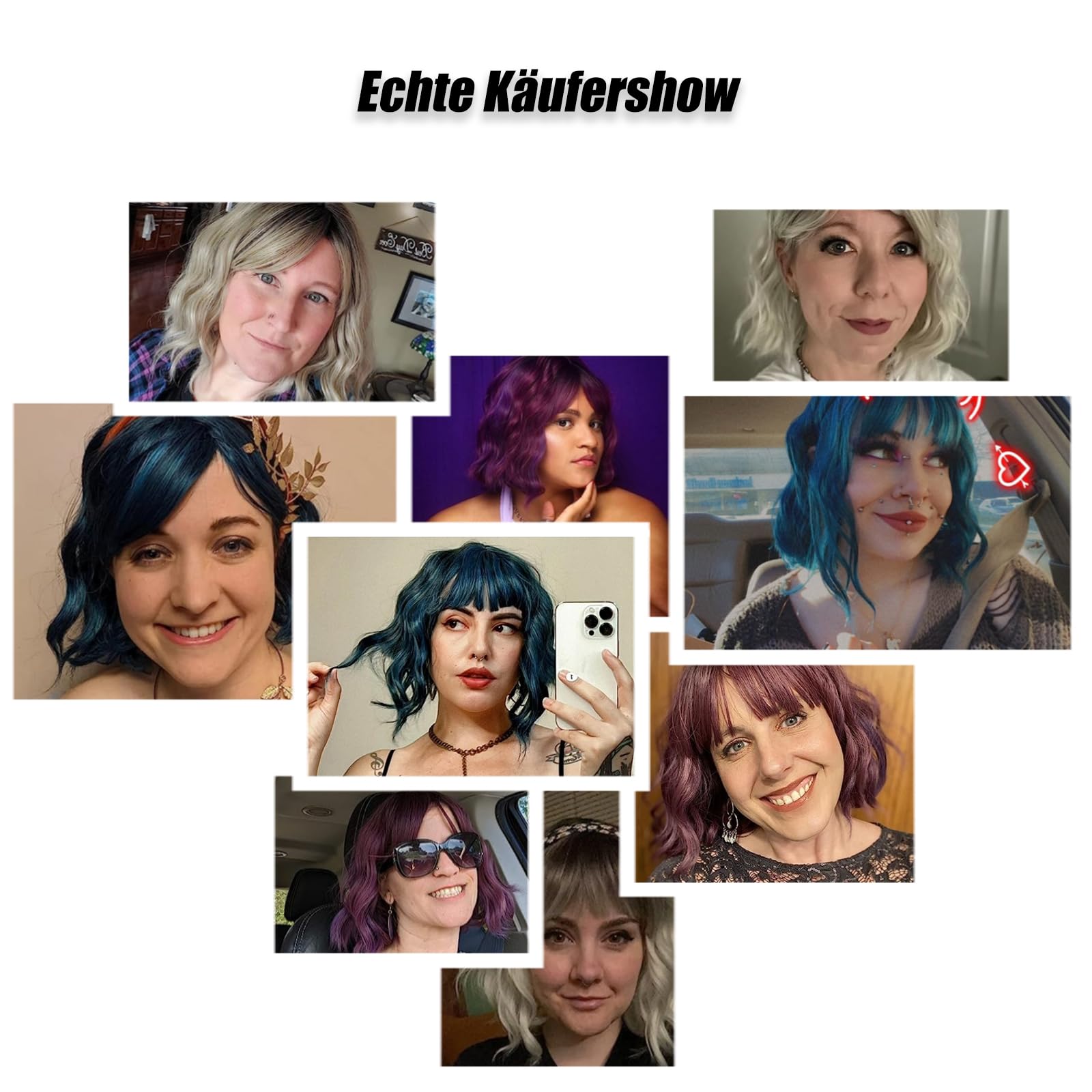 Luxiremi Perücken Lila Spezial Kurze Schulter Länge Lockig Gewellt Perücke Bob mit Pony Synthetische Cosplay Perücke für Damen