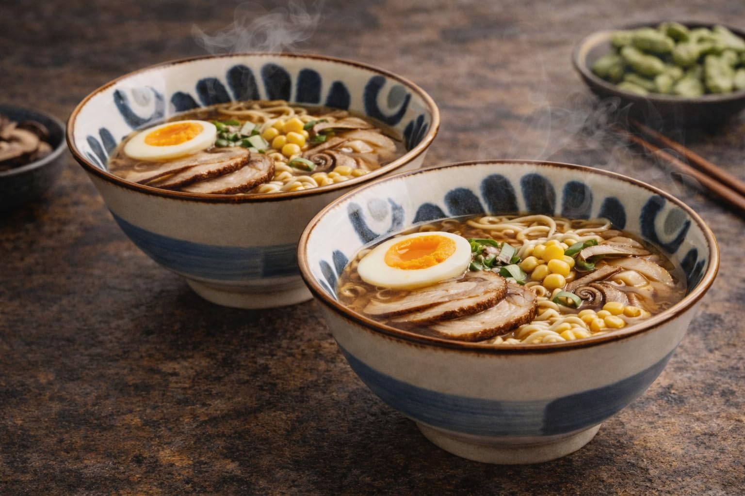 Japan-Bowls ASIATICA | Ramen Bowl Ciotole in porcellana 15 cm | Ciotola asiatica di alta qualità per riso, pasta, tapas, Udon, cereali – Ciotole da zuppa con design giapponese (set da 2 Hinagiku, blu)
