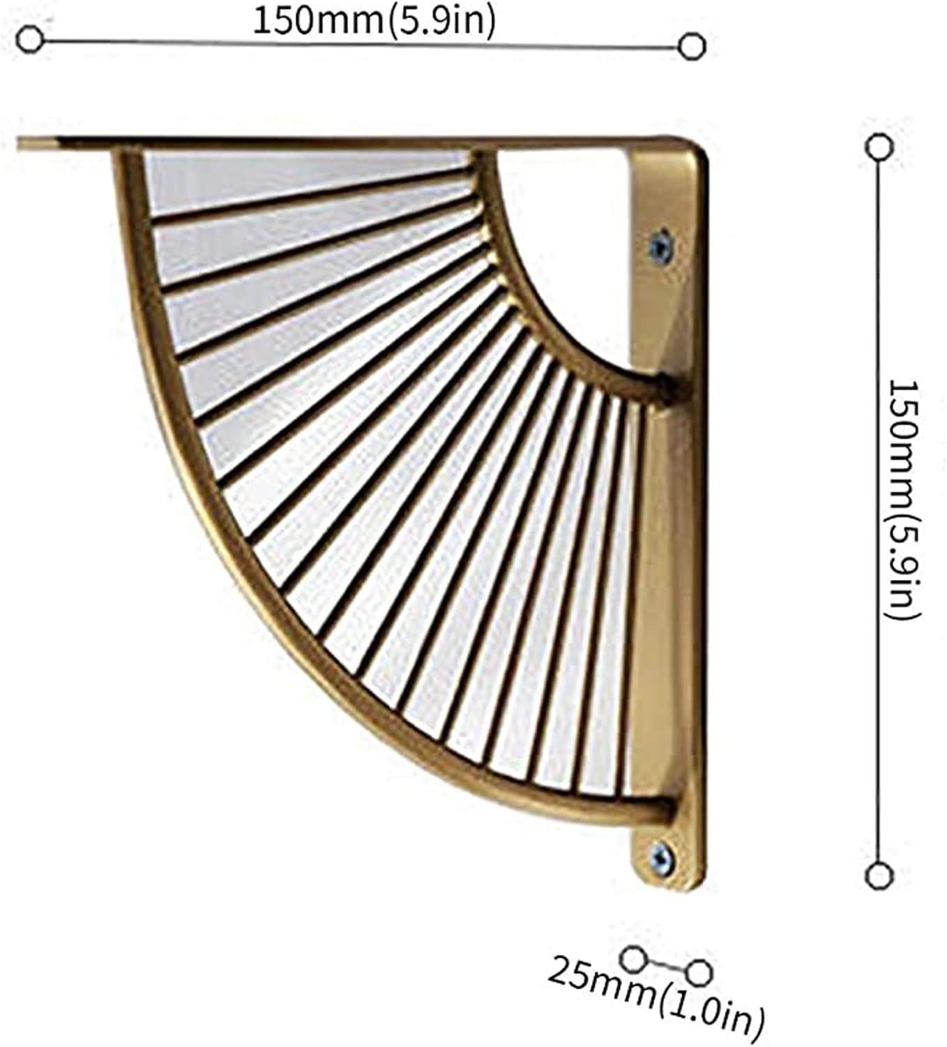 SUNEVEN Metal Craft Brass Bracket Floating Shelves Shelf Brackets Rack Wall Hanging Decoration Sector Bracket Modern Iron Art Stand for Home Office Restaurant for Christmas Decor. (Gold, 5.9IN/15CM)