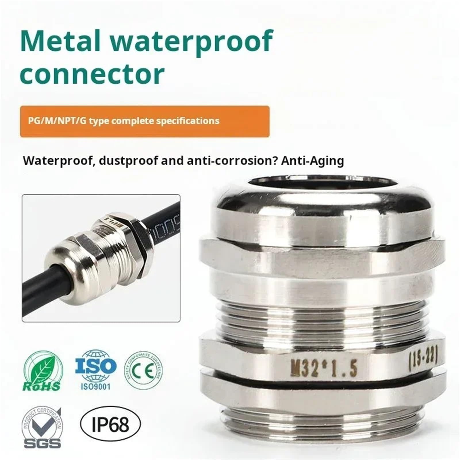 Kabelverschraubungen, 10 Stück, für 1–14 mm Draht, Edelstahl, Metall, wasserdichter Stecker (PG11)