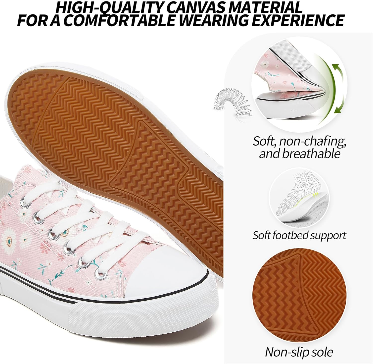 Adokoo Canvas Tennis Shoes for Women Low Top Casual White Black Sneakers for Women Lace Up Fashion Comfortable Walking Shoes - Image 4