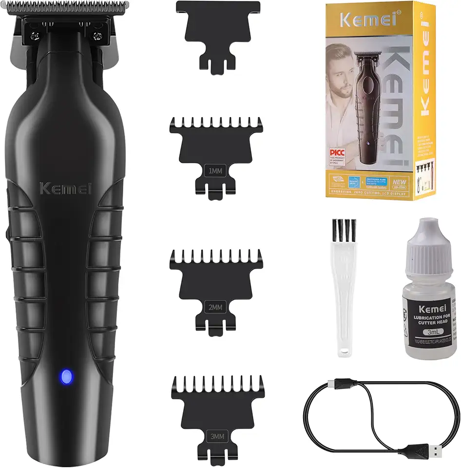 KEMEI Aparador de cabelo/barba profissional 2299 para barbeiro com l�mina T, recarreg�vel sem fio