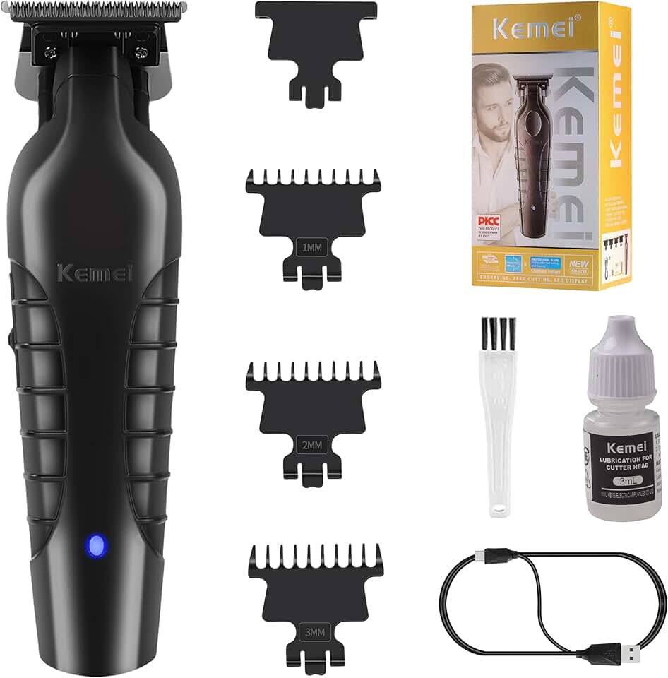 KEMEI Aparador de cabelo/barba profissional 2299 para barbeiro com l�mina T, recarreg�vel sem fio