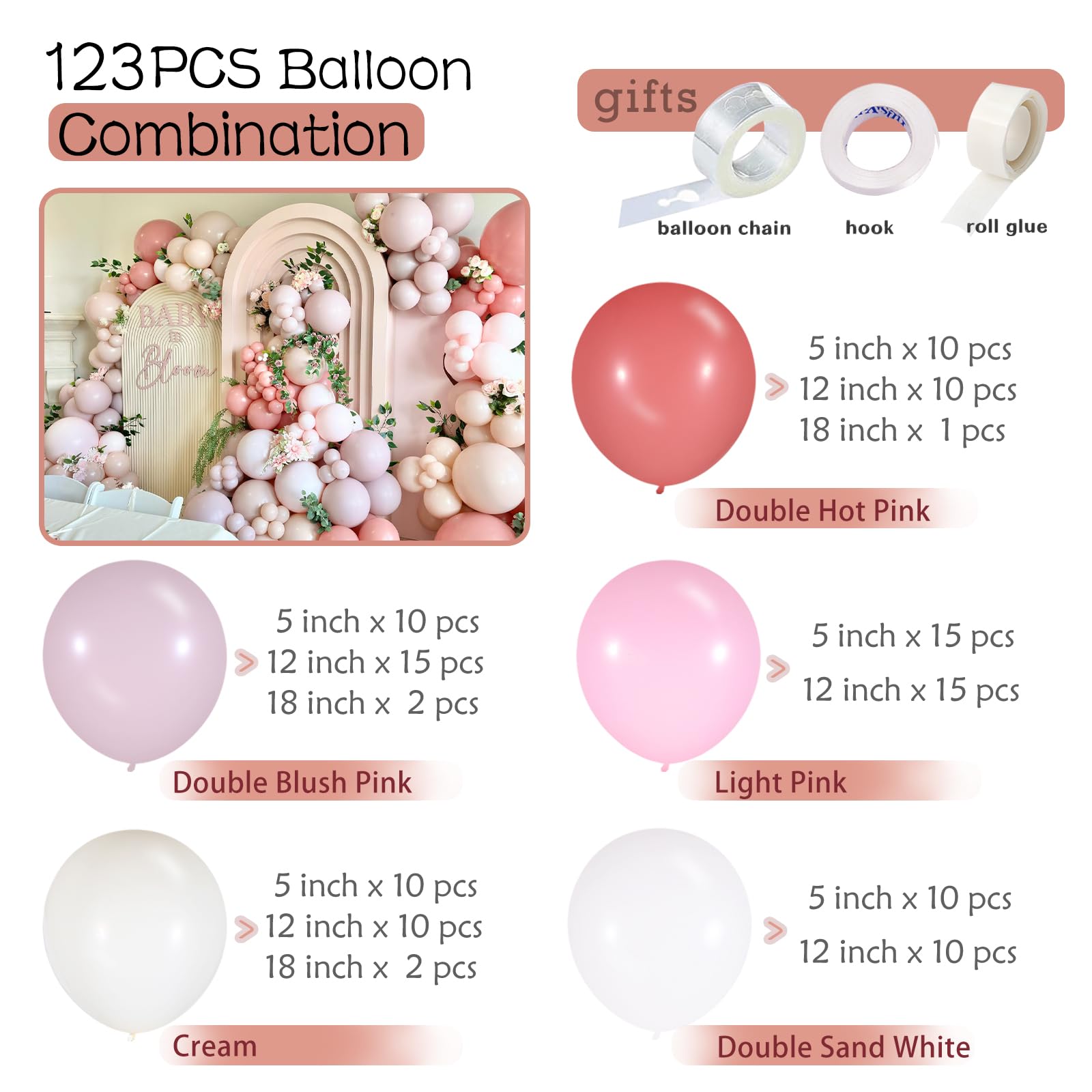 Dusty Pink Balloon Garland Double Stuffed Dusty Rose Pink mauve Pink Sand White Balloon Boho Blush Nude Balloon Arch Kit – Perfect for Baby Showers, Birthday, Bridal Party, and Wedding Decorations