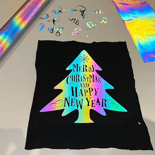 Miniatura 4 de Vinilo reflectante de transferencia de calor, rollos de vinilo reflectante arcoíris HTV de 12 pulgadas x 6 pies, vinilo para planchar para Cricut,