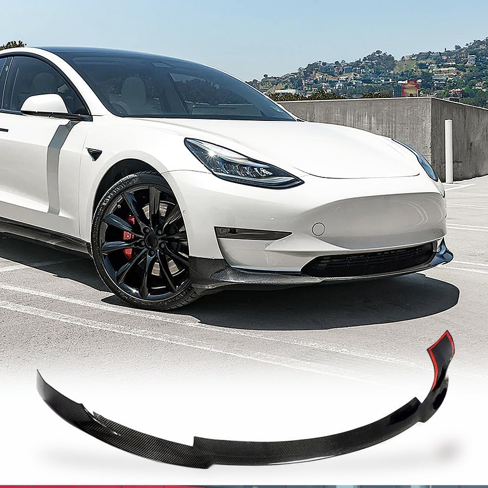 Carbon Fiber Front Bumper Lip Compatible with Tesla Model 3 2017-2023 Front Lip Chin Spoiler Air Dam Factory Outlet (Style A)