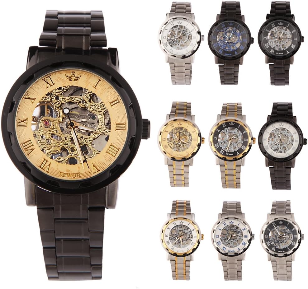 Luxury Men Transparent Steampunk Skeleton Mechanical Stainless Steel Wrist Watch #3