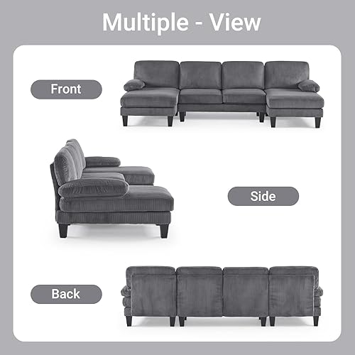 Vista 5 de VINGLI Sofá modular de 110 pulgadas para sala de estar, sofá en forma de U con diván doble, juego de sofá de 4 asientos con tela de pana