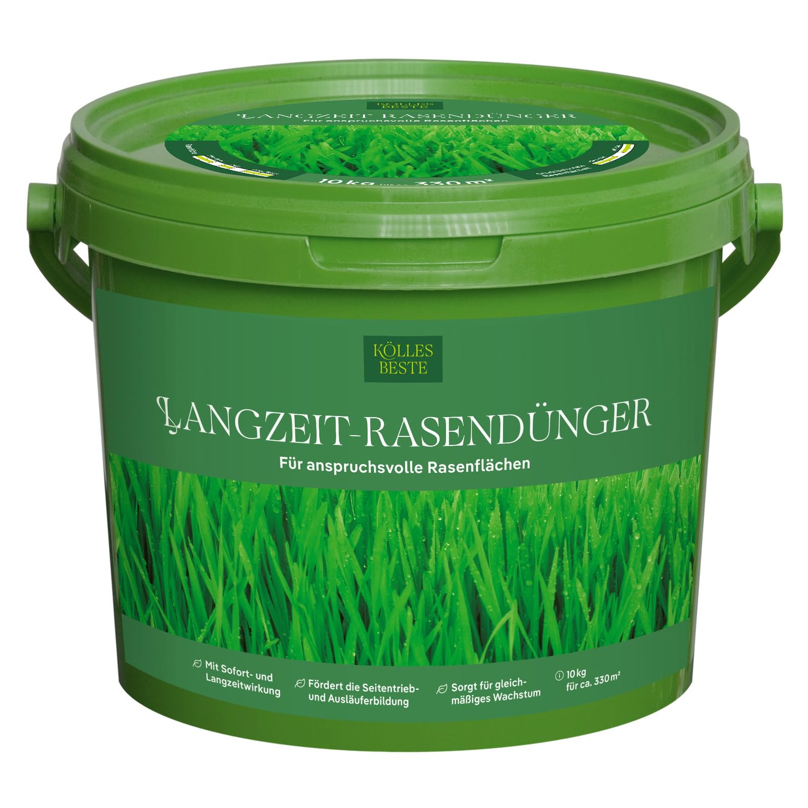 Kölle's Beste Rasendünger mit Langzeitwirkung, Langzeitdünger für einen grünen und dichten Rasen, praktisches Granulat, für alle Rasensorten geeignet, zur Düngung vom Frühjahr bis Herbst, 10 kg