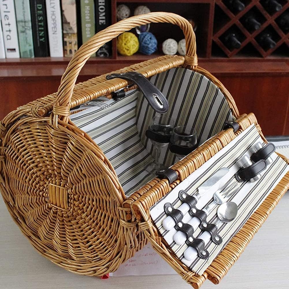 Picnic Basket Set Handmade Wicker Picnic Basket for 2 Person Picnic Hamper Set with Cutlery Suitable for Picnics and Camping by The Lake Beach