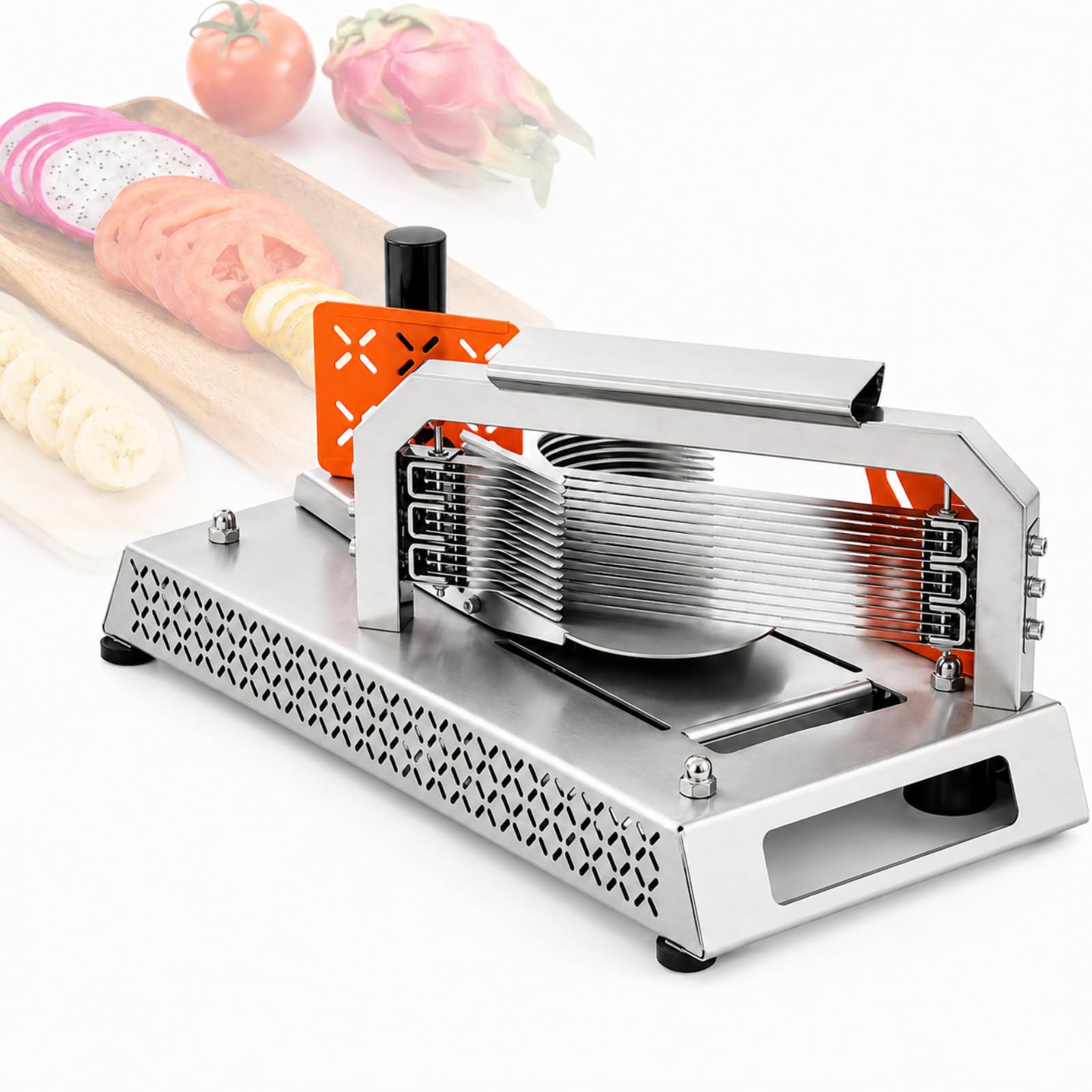 Gewerblicher Tomatenschneider, Manueller Gemüseschneider Für Die Arbeitsplatte Mit 4,5 Mm Edelstahlklingen, 3 Ersatzklingensätzen Für Die Gastronomie