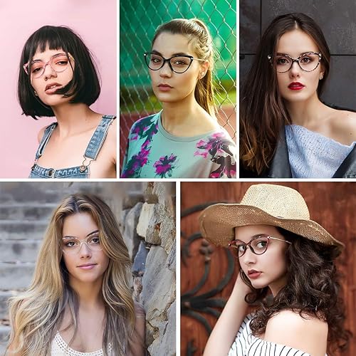 Miniatura 7 de WOWSUN Montura de lentes de ojo de gato de cristal sexy para mujer, sin receta, marco de anteojos falsos con lente transparente