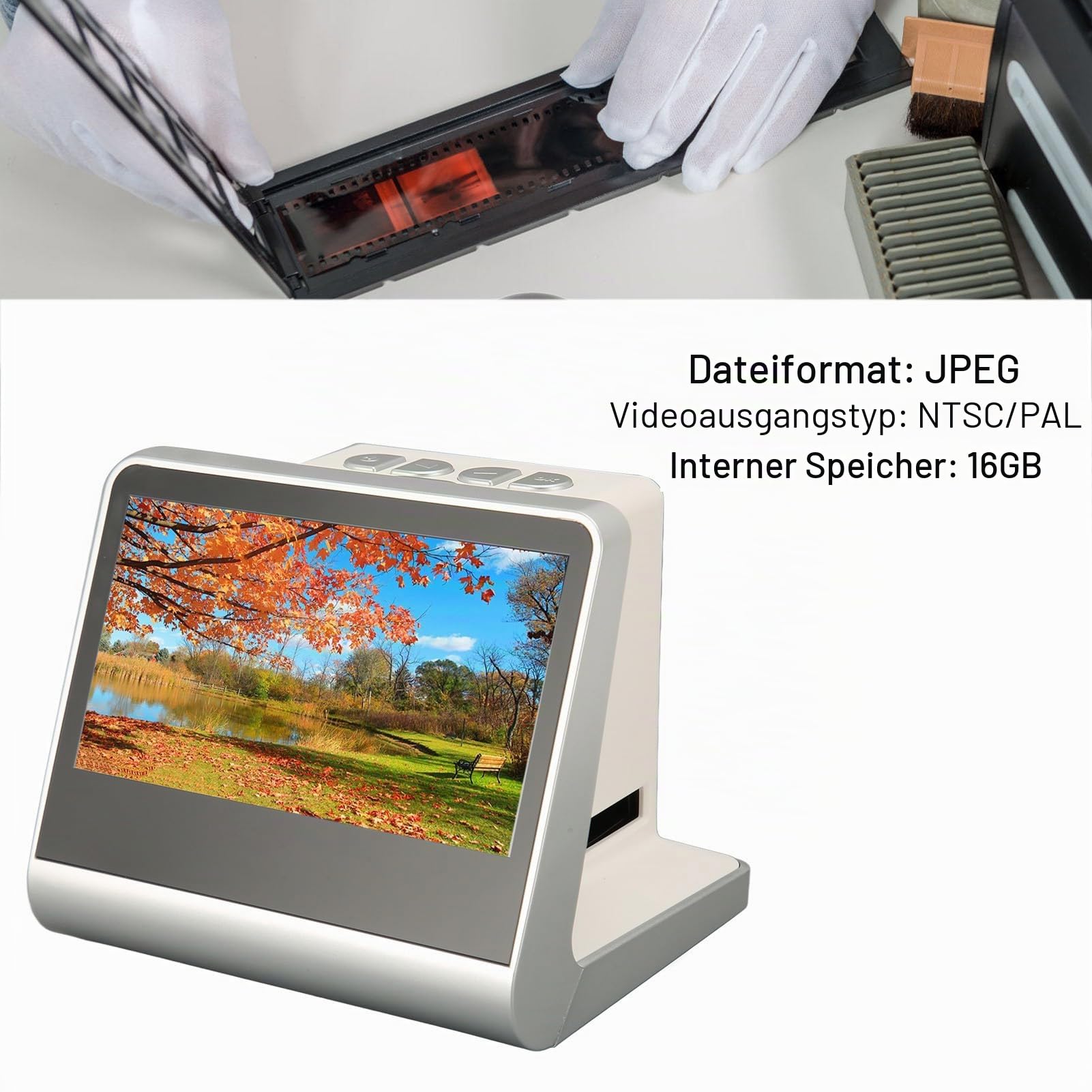 Cryfokt Digitaler Filmscanner, 14MP 22MP Sensor Film- und Diascanner mit HD-Farbbildschirm, Anschluss, Konvertierung von Dias und Filmen in Digitale Fotos für Computer und Laptops