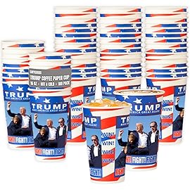 Smygoods Trump Design Disposable Paper Coffee Cups (16 OZ, 100 Count) For Hot Beverages, Tea, Espresso, Cocoa - To Go Drink Containers, Caf & Office