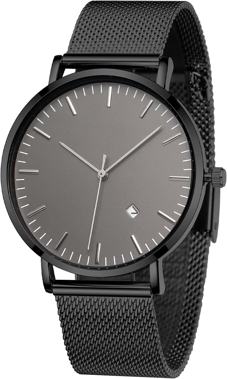 Mens Watches Sleek Minimalist Analog Quartz Waterproof Watches for Men, Stainless Steel Mesh Band Men's Wrist Watch with Auto Date