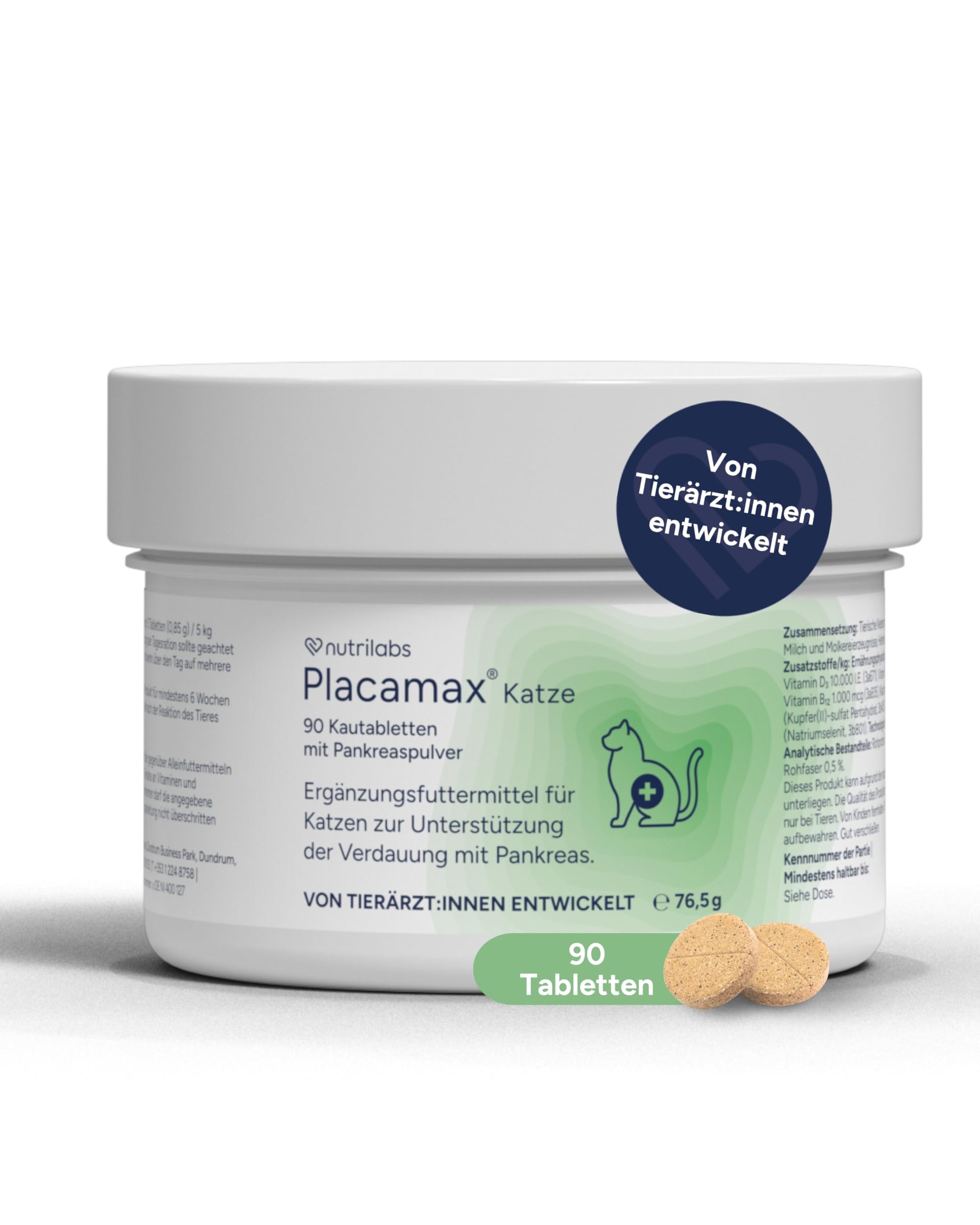NutriLabs Placamax® Katzen-Tabletten 90 STK. - Gesundheitsprodukte - Verdauungstabletten - Nahrungsergänzung für Katzen - Ergänzungsfutter mit Pankreas-Pulver u.v.m.