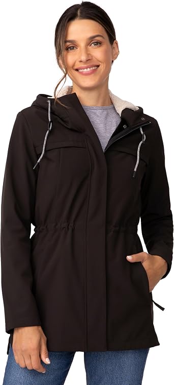 Free Country Womens Softshell Jacket Fleece Lined Warm Insulated Hooded Water & Wind Resistant Coat for Outdoor-Long Super