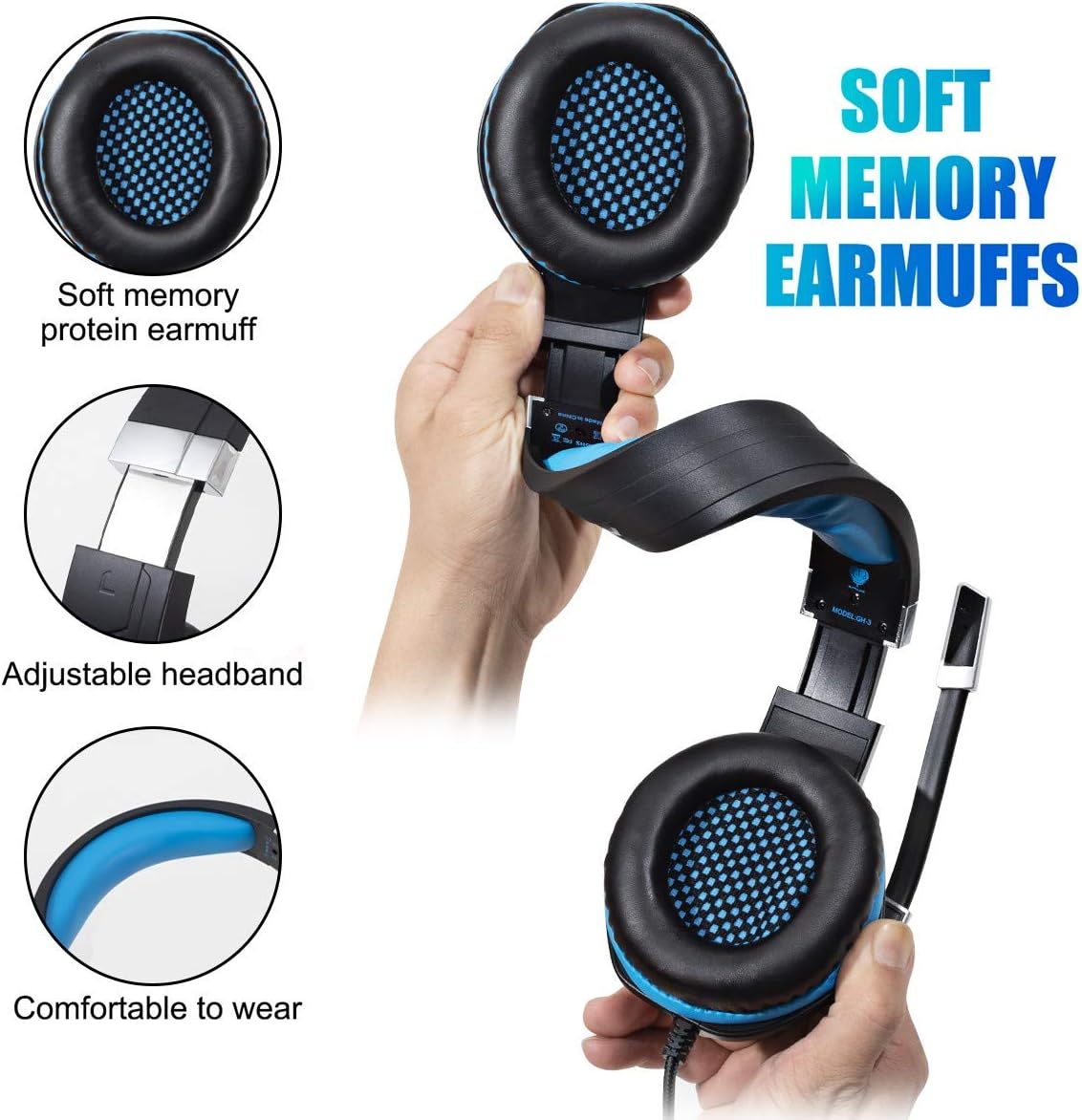 Stynice Gaming Headset for PC, PS4, Playstation 5, Xbox One, Laptop, Crystal Clear Sound Computer Gamer Headset with Noise Canceling Mic and LED Light - Lightweight Gamer Headphone (Blue)