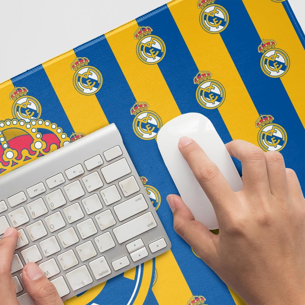 Graphics & More Real Madrid Vertical Stripes Large Gaming Mouse Pad Desk Mat with Stitched Edges, Non-Slip Base for Gamer, Home and Office, 31.5 x 15.7