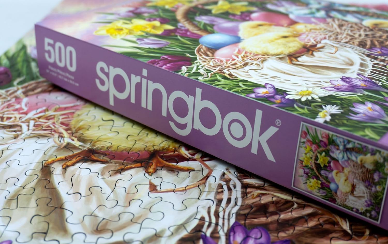 Springbok Basket Full of Spring 500 Piece Jigsaw Puzzle for Adults and Family - Easter Eggs and Chicks - Unique Cut Pieces - Made in USA