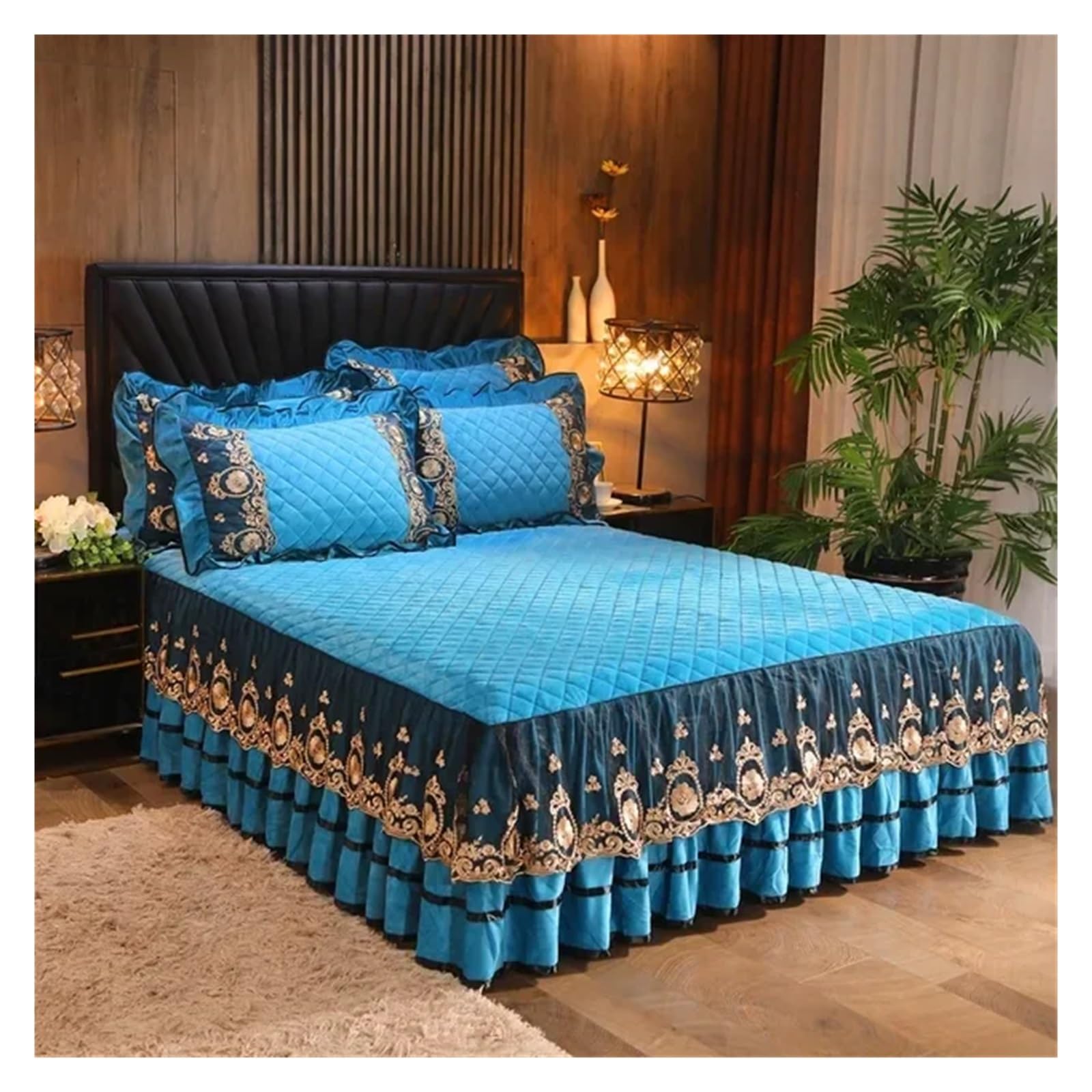Lace Bed Skirt Bedspreads Bedding Thicken Velvet Plush Quilted Embossing Bed Spread For Home Not Including Pillowcase(08,2 Pillowcase 48x74cm)