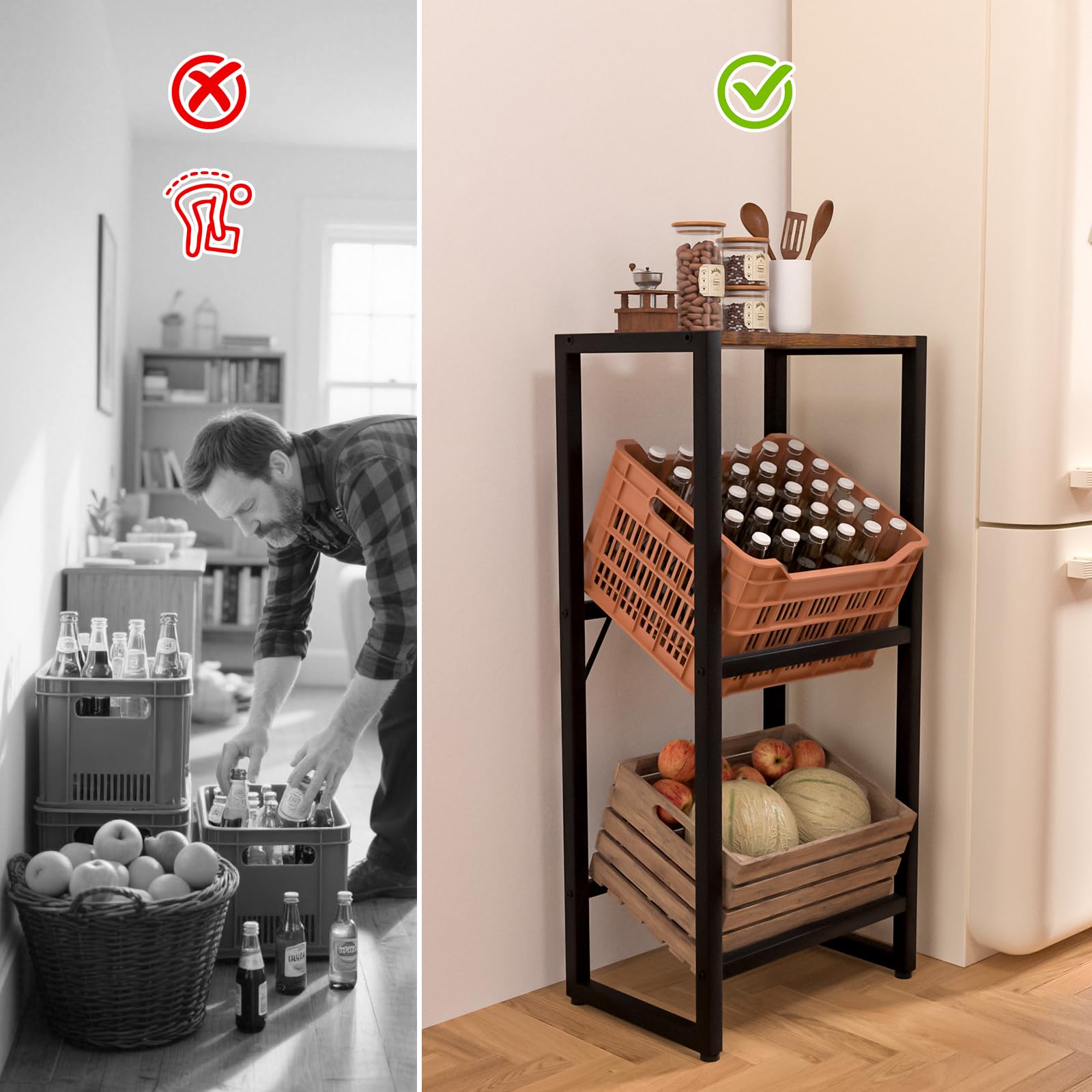 GOI Scaffale Per 2 Cassette Con Ripiano, In Metallo, Per Risparmiare Spazio, Per Casse Di Birra In Garage, Cucina, Camera Da Letto E Cantina - 2