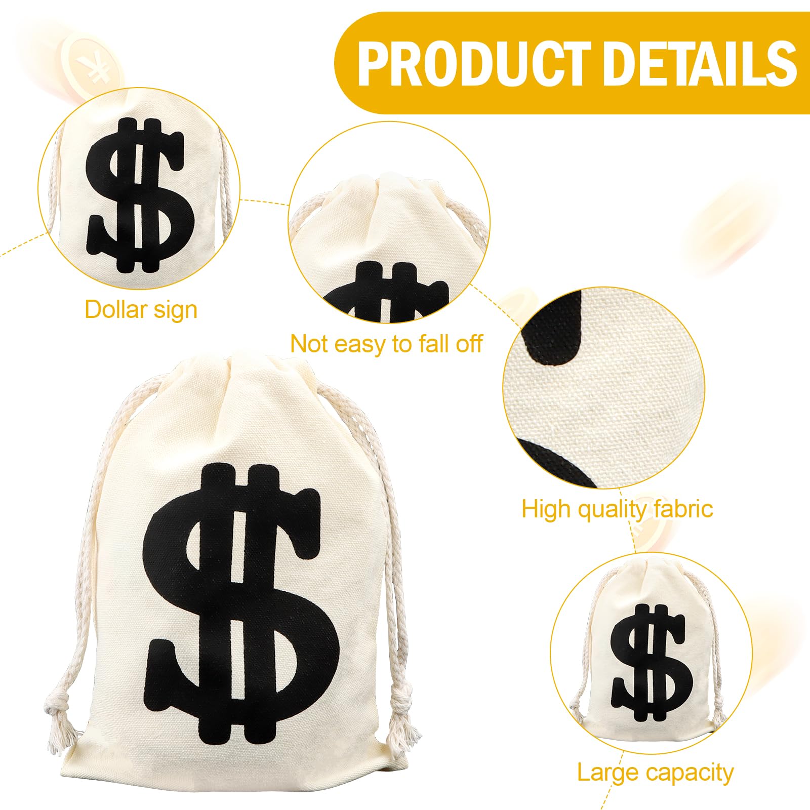 Lot de 6 sacs à monnaie, 17 x 25 cm, réutilisables, pour petits objets, accessoires de costume